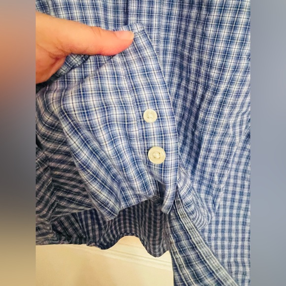 CHAPS Shirt Men's Short Sleeve Casual Checkered Button Down Blue White XL - Picture 4 of 8
